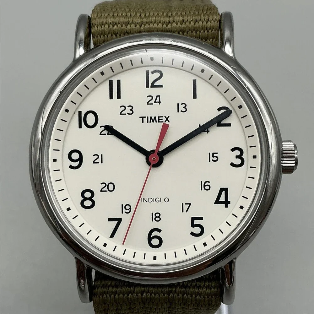 Timex Weekender T2N651 Mens Watch 38mm Khaki Nylon Indiglo Analog New Battery